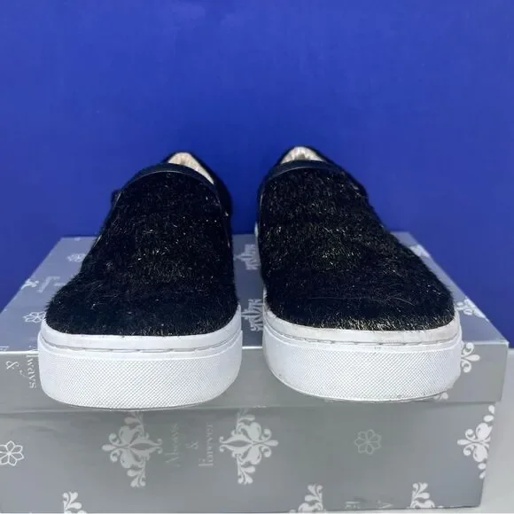 Luichiny Vay Kay Faux Fur Black & Gold Slip-on Loafers Black Trim White Sole 8.5 - Picture 5 of 13